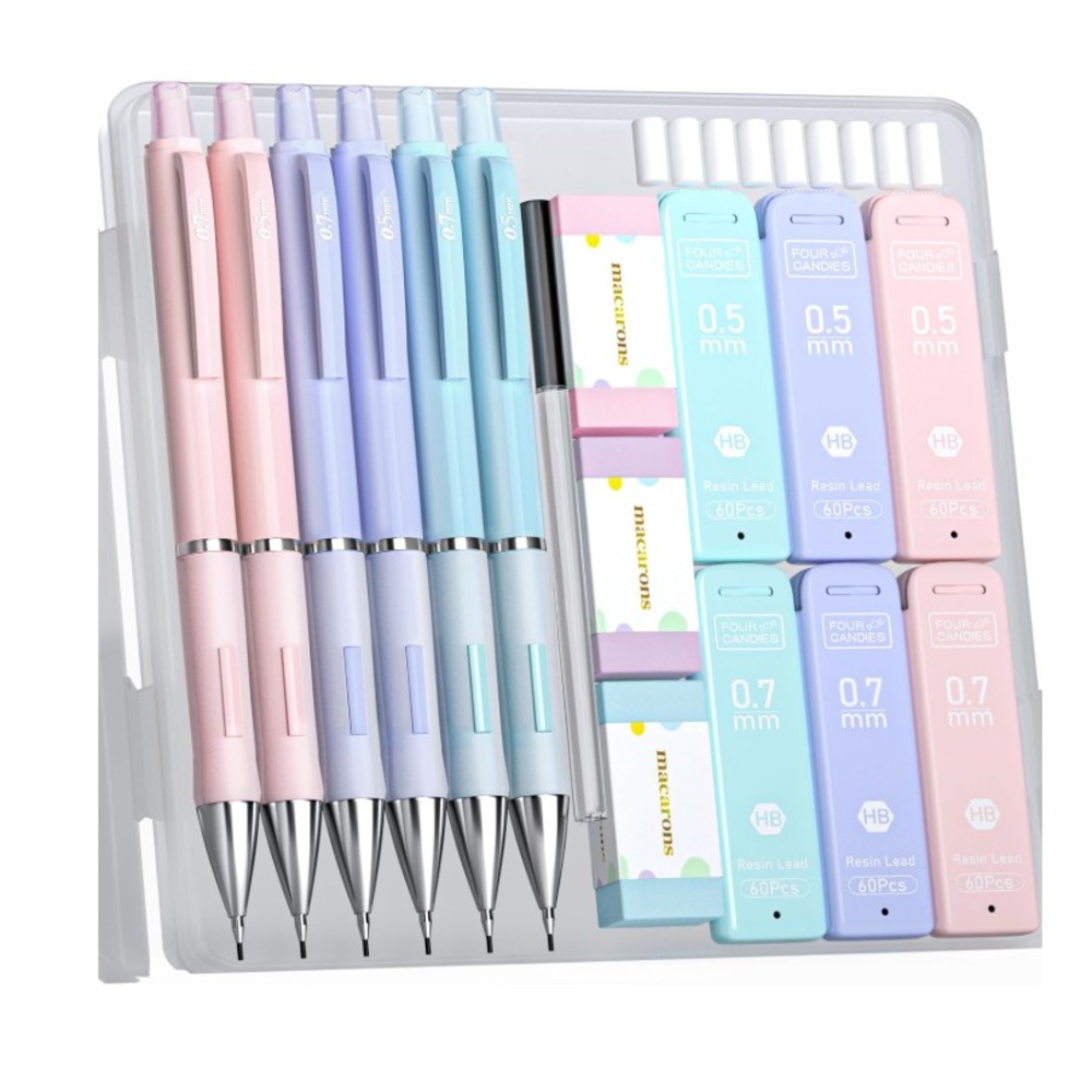Four Candies Mechanical Pencil Set, 6PCS Pastel Mechanical Pencils .5 & .7